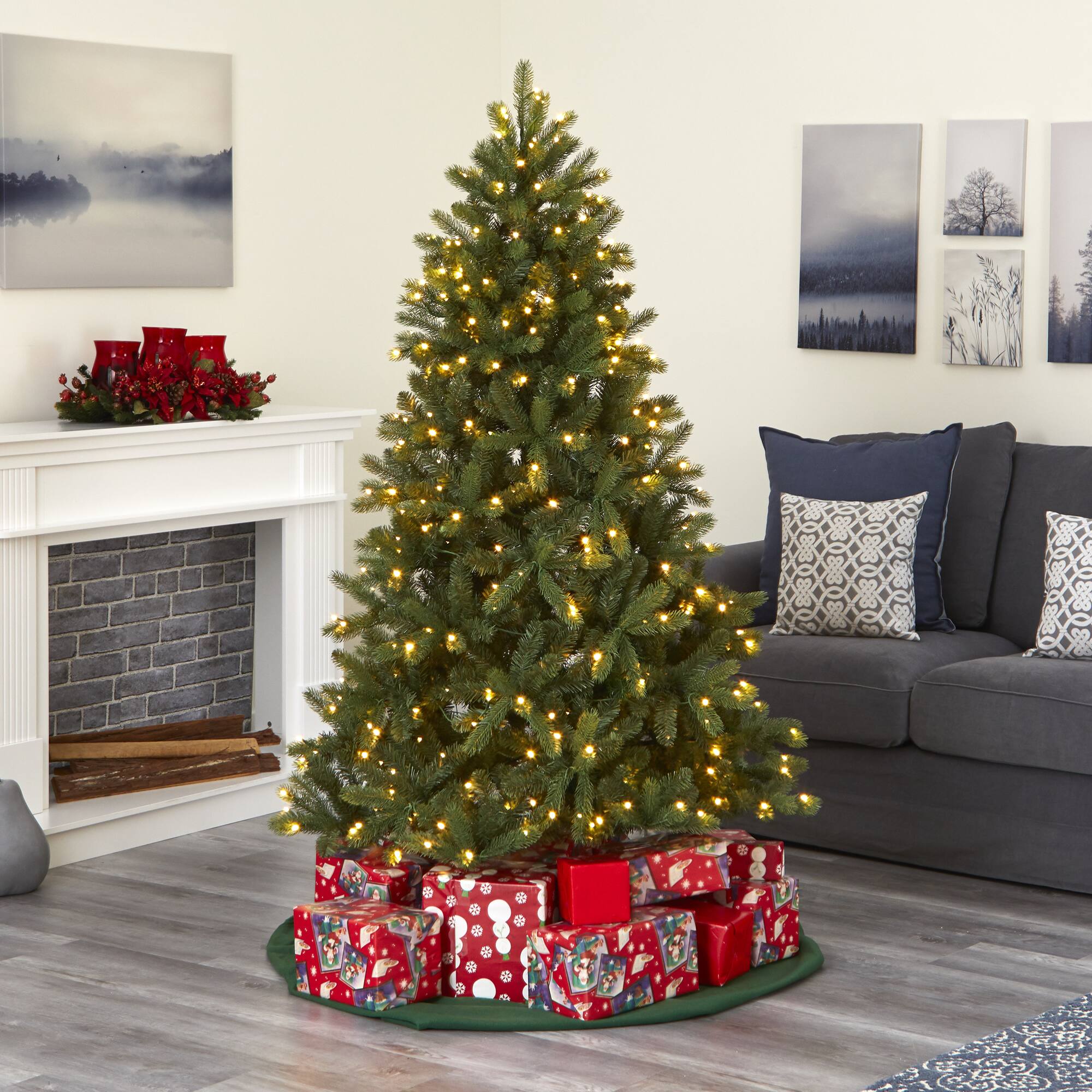 6ft. Pre-Lit New Haven Spruce Artificial Christmas Tree, Clear LED Lights